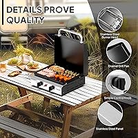 Vista 5 de ROVSUN 2 Burner Portable Propane Griddle with Enameled Tray & Lid, 20,000 BTU Tabletop Flat Top Gas Grill with Electronic Ignition & Regulator for