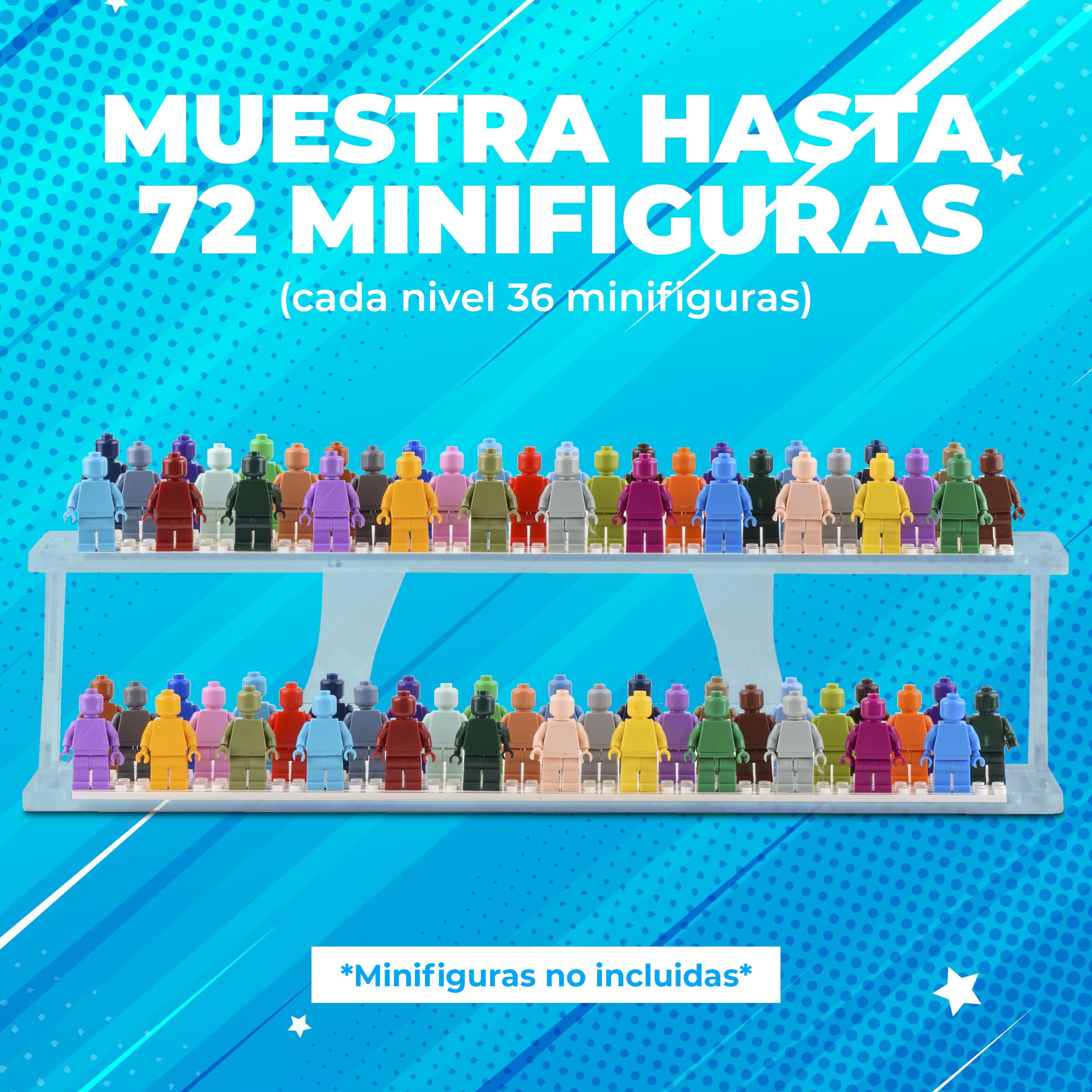 Tapeera Minifiguras estantes de presentación (paneles blancos, mesa y apilables)