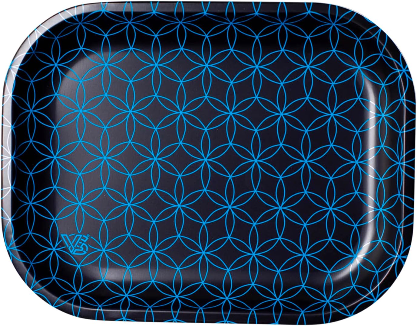 Stylish Metal Tray 7" V. Syndicate, Elegant & Sleek Color Finish with Smooth Rounded Edges, Decorative Tray Beautiful Art Lightweight, (Small, Geo Rings (Blue))