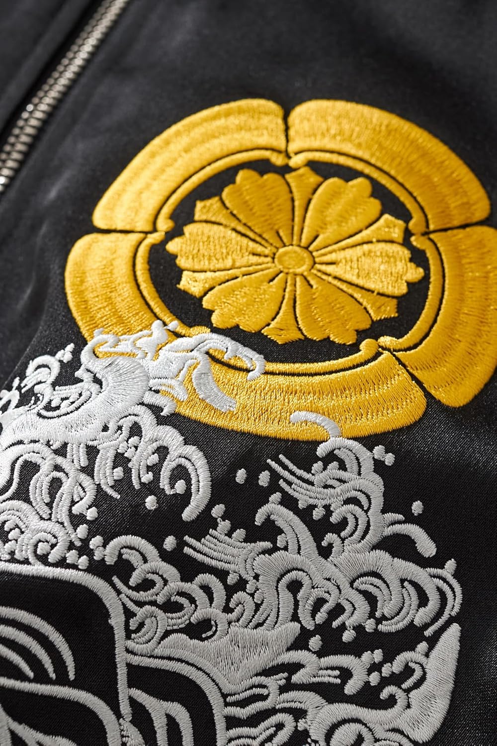 Satin Bomber Jacket Japanese Style Koi Carp Embroidery Streetwear Vintage Oversized Full-Zip Windbreaker for Men - Image 2