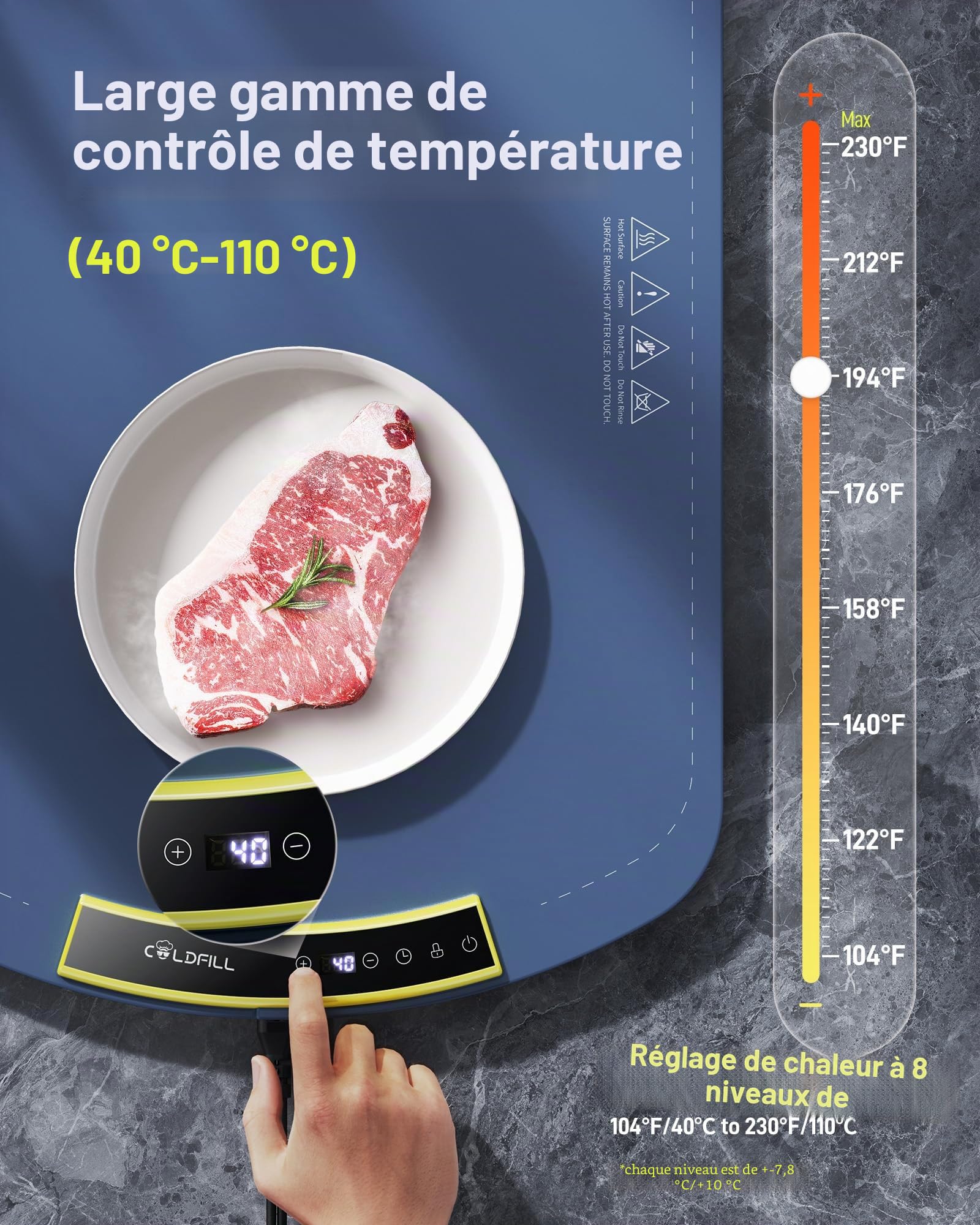 Chauffe Plat Electrique - Garde Les Aliments au Chaud pour Les Buffets et Les Fêtes, Chauffe Plat pour Aliments avec 40°C to 110°C Réglables, Chauffage de Toute la Surface en 5s, 60x40x2.5cm