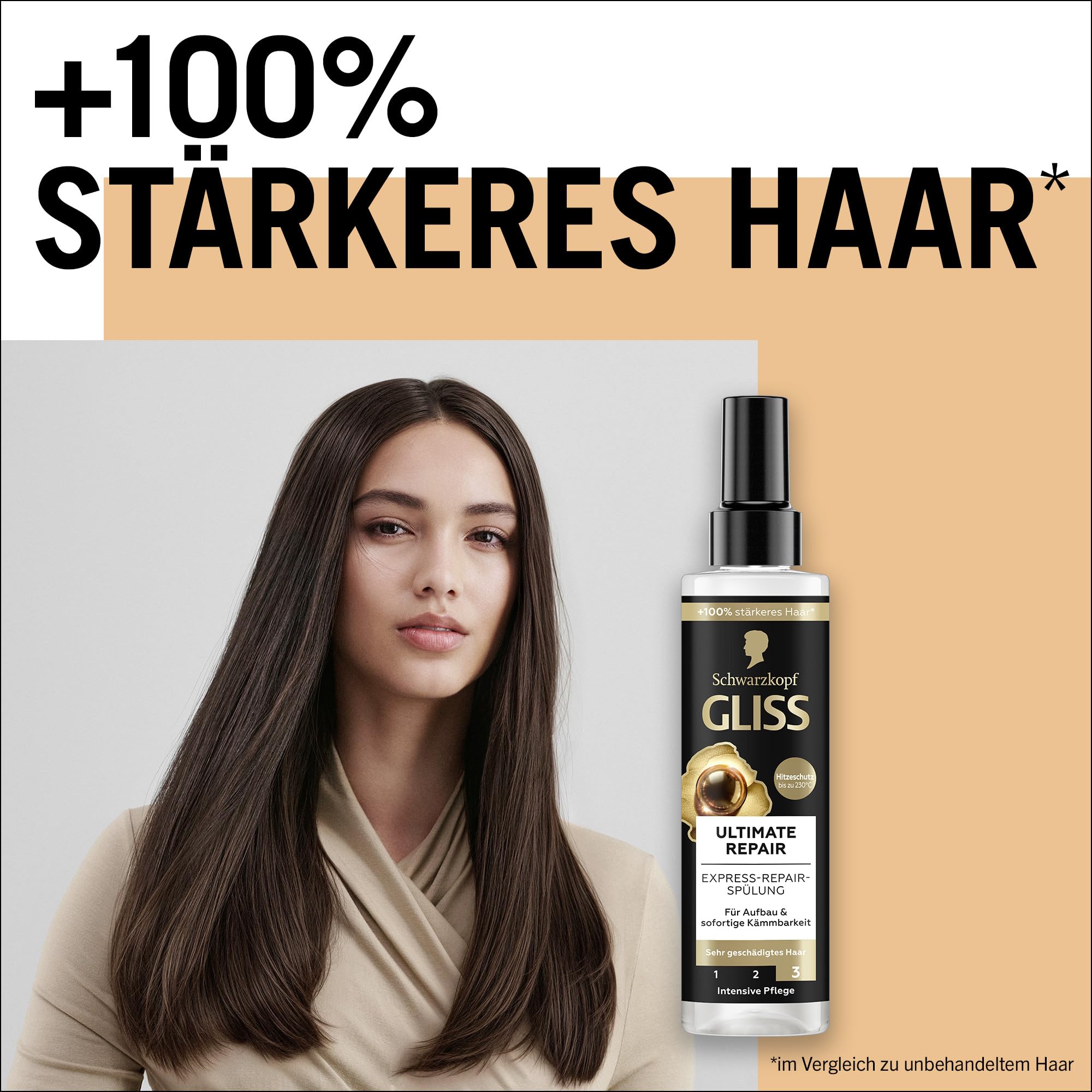 Gliss Odżywka do włosów Express-Repair Ultimate Repair (200 ml), odżywka do włosów z keratyną naprawia bardzo zniszczone włosy, odżywka z ochroną przed wysoką temperaturą do 230°C