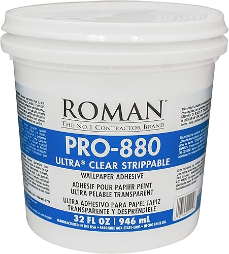 Roman - Adhesivo para papel tapiz ultra transparente pegamento transparente PRO-880 32 onzas - 80 pies cuadrados