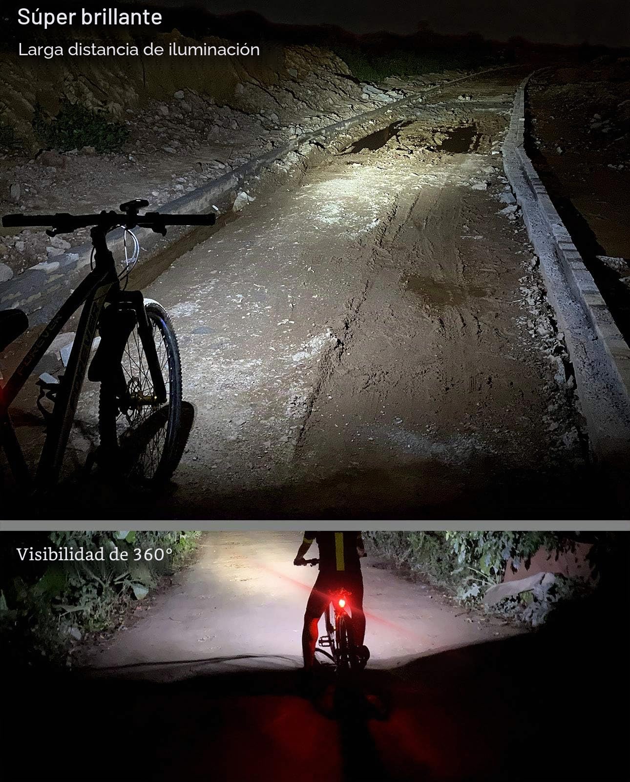 Luz Bicicleta, Potente 6400 mAh Led Luces Delantera y Trasera 2400 Lúmenes Recargables USB Linterna Impermeable IPX5 Focos para Luces y Reflectores de Ciclismo
