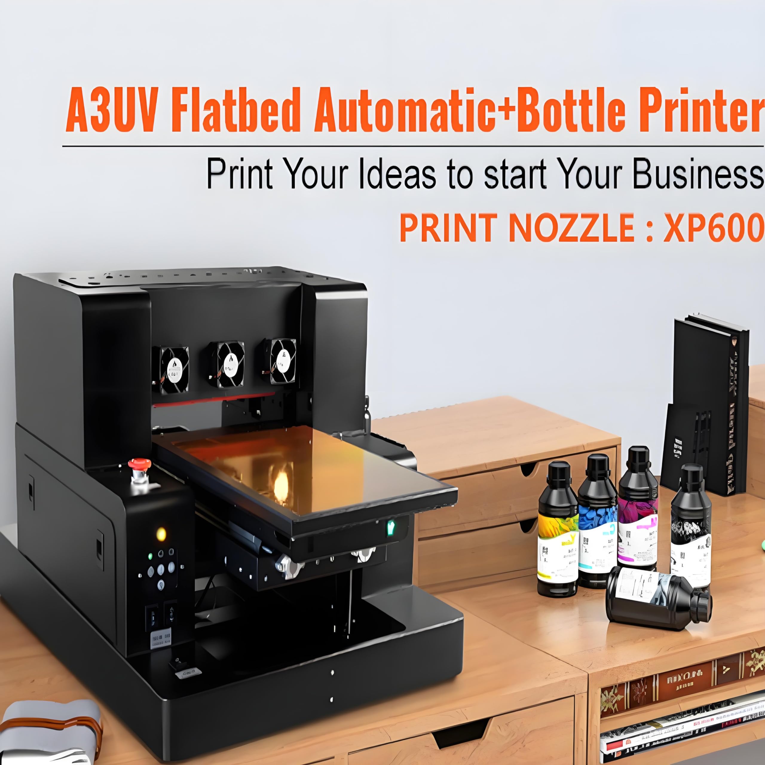 Stampante A3 UVV XP600 Stampanti a Getto D'inchiostro Multifunzione Colori Inkjet Flatbed A3UV Stampante,per Legno,Flacone,Acrilico,PVC,Custodia per Telefono,Metallo etc,con inchiostro