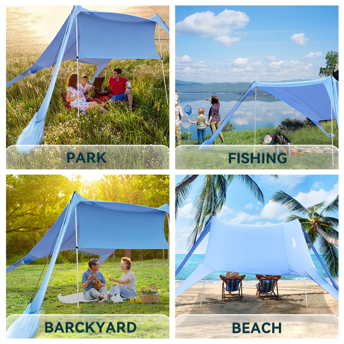 Tenda da spiaggia portatile tenda parasole spiaggia con protezione dai raggi ancoraggi per la sabbia e barre in alluminio per spiaggia cortile campeggio pesca e picnic