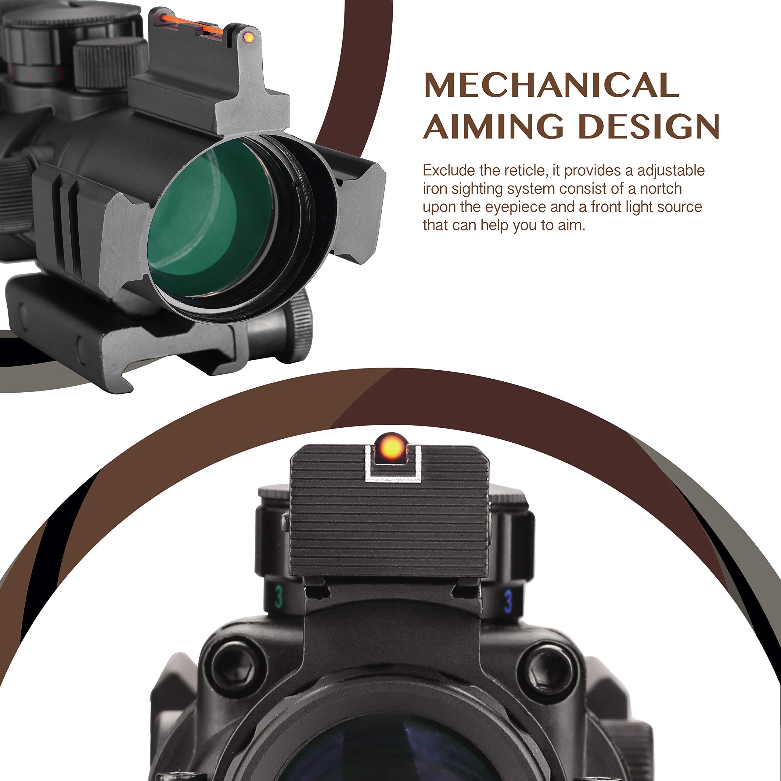 AOMEKIE Zielfernrohr 4x32mm mit Fiberoptic und 11mm/22mm Schiene Airsoft Red Dot Visier Sight Leuchtpunktvisier Rotpunktvisier für Jagd Softair und Armbrust