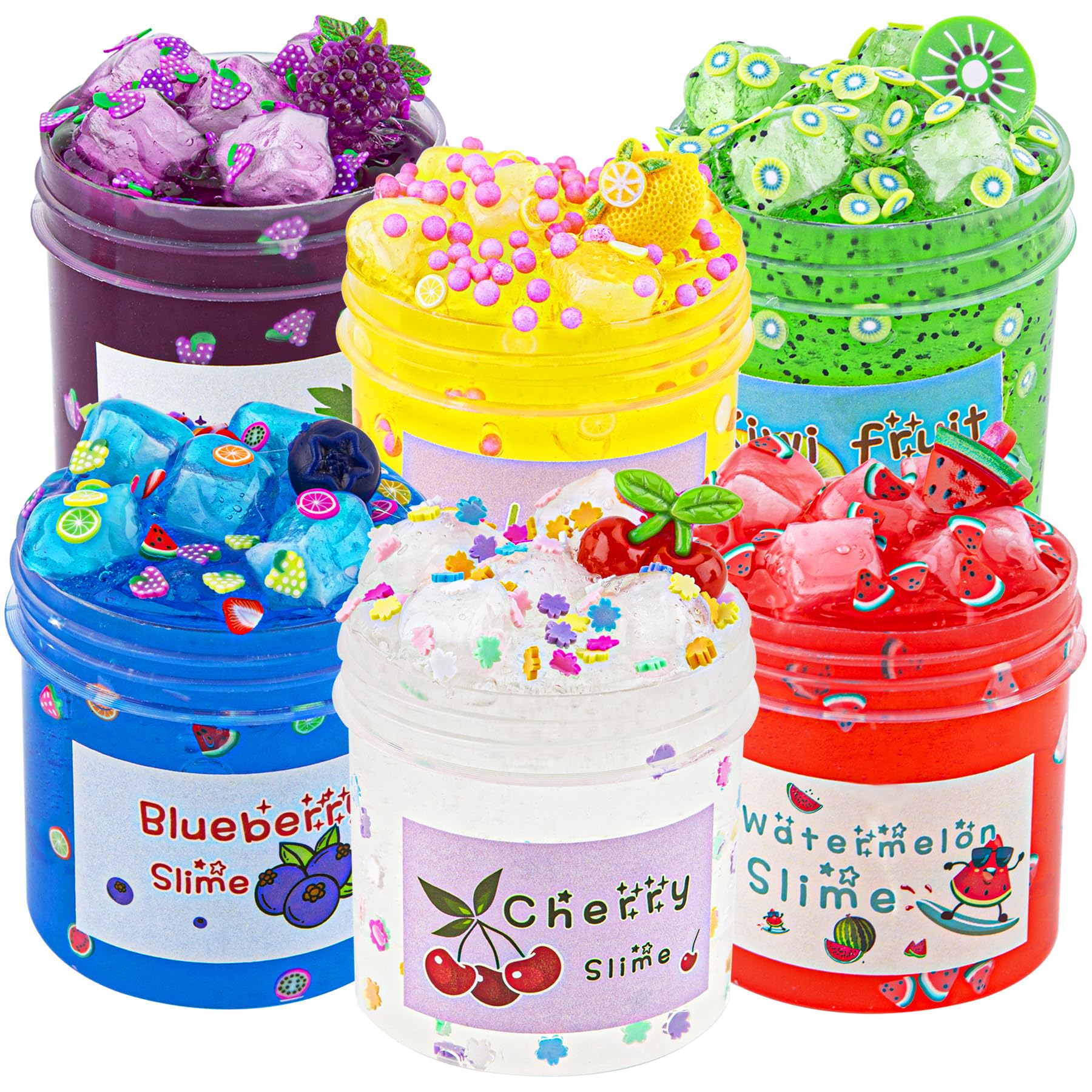 pepape 6 Pack Jelly Cube Slime Kit for Kids, Big Clear Slime Crunchy Slime with Charms & Add-ins, Fun Stress Relief Toy, Birthday Easter Christmas New Year Gift for Girls and Boys Ages 8-12