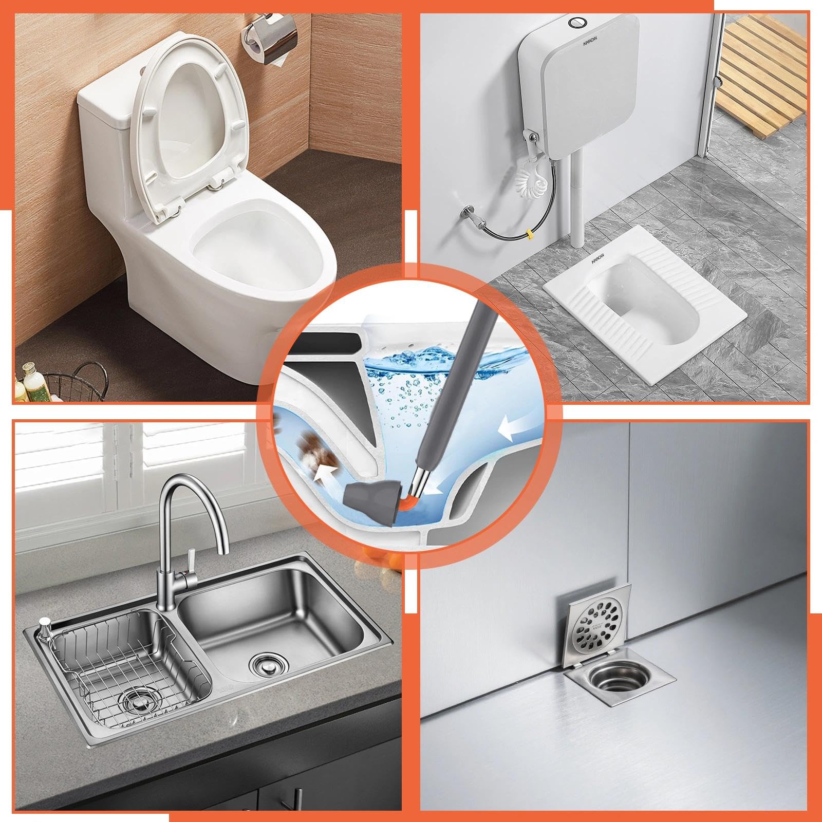 Stura Lavandini e Scarichi Sturalavandini a Pressione Ventosa Sturalavandini, con Pompa ad Alta Pressione, Sturalavandino per WC Bagno Scarico a Pavimento Tubi (70cm Altezza)