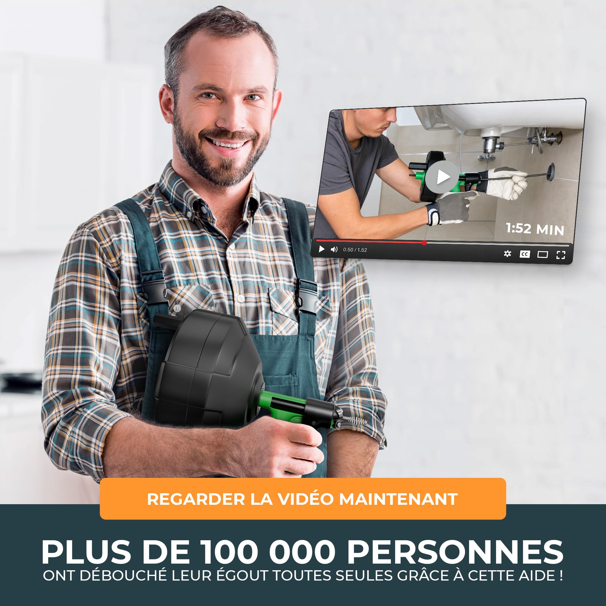Meisterfaktur Furet Déboucheur Canalisation [15M] - Fonction Automatique - Furet Plomberie Idéale avec Poussée Automatique - Spirale de Nettoyage de Tuyaux pour Vrais Bricoleurs !