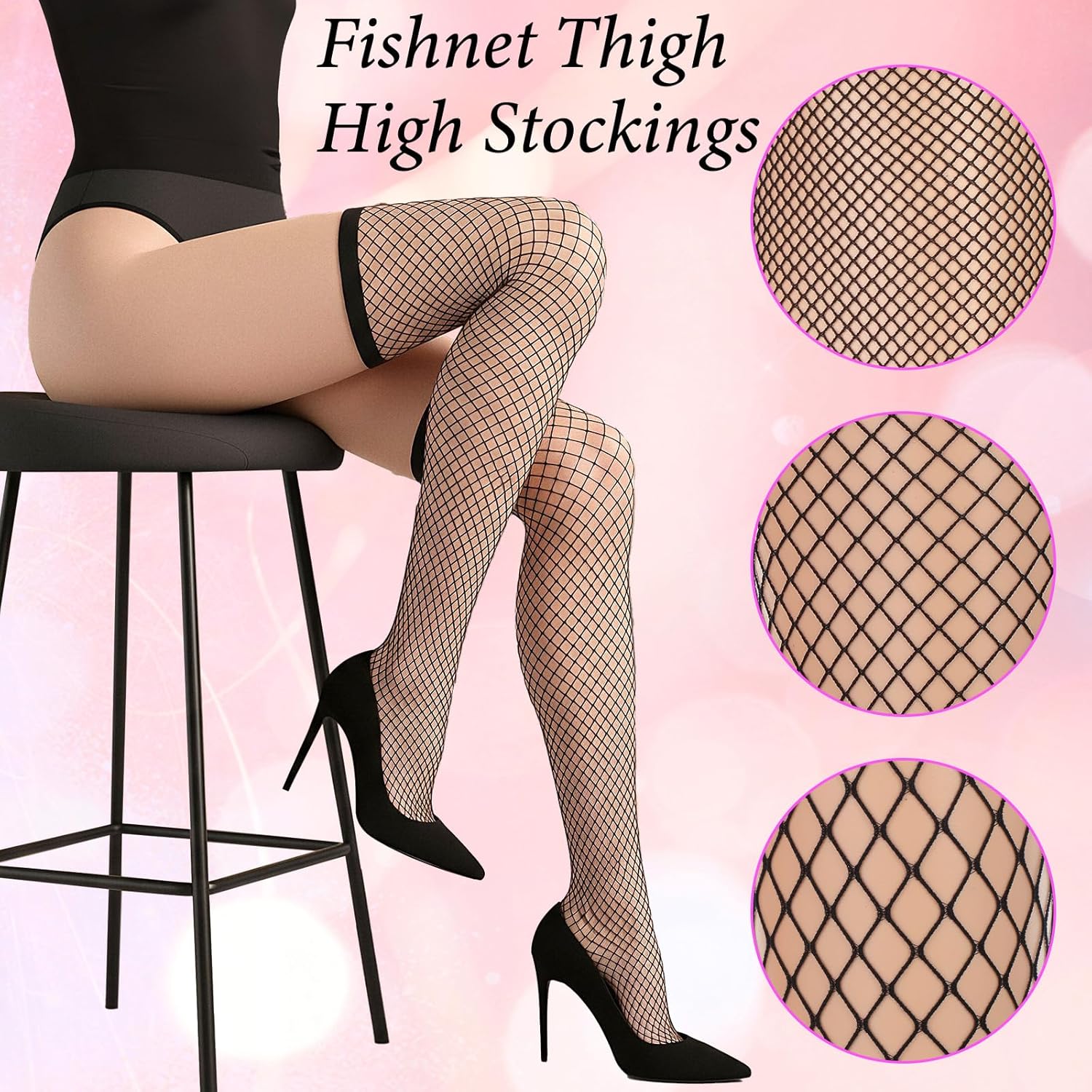 3Pair Women's Fishnet Thigh High Socks, Fishnet Stockings for Women, Over the Knee Black Fishnets Stockings - Image 3