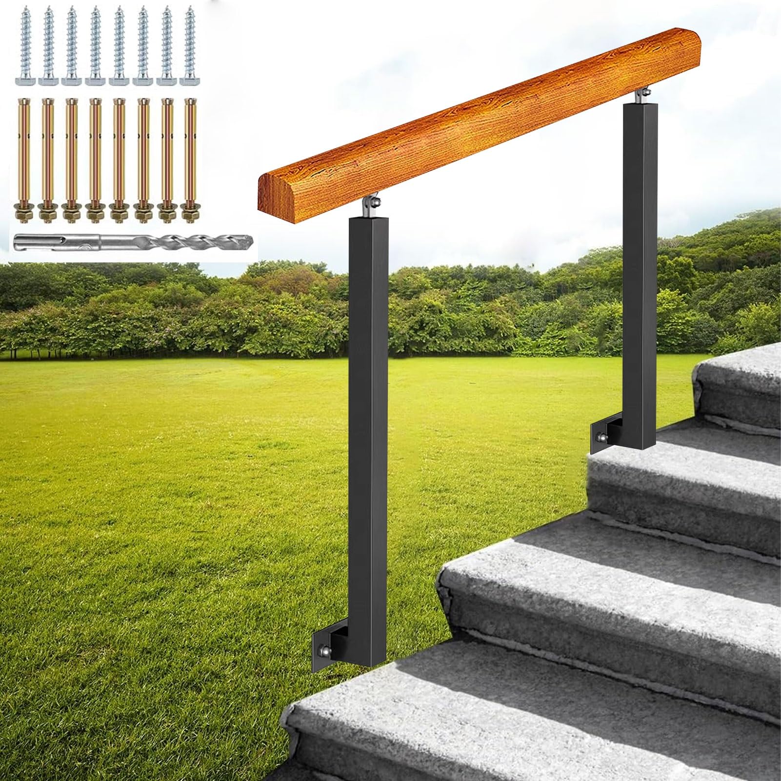 Rampe d'escalier d'extérieur fer forgé réglable pour garde-corps de porche 3 marches