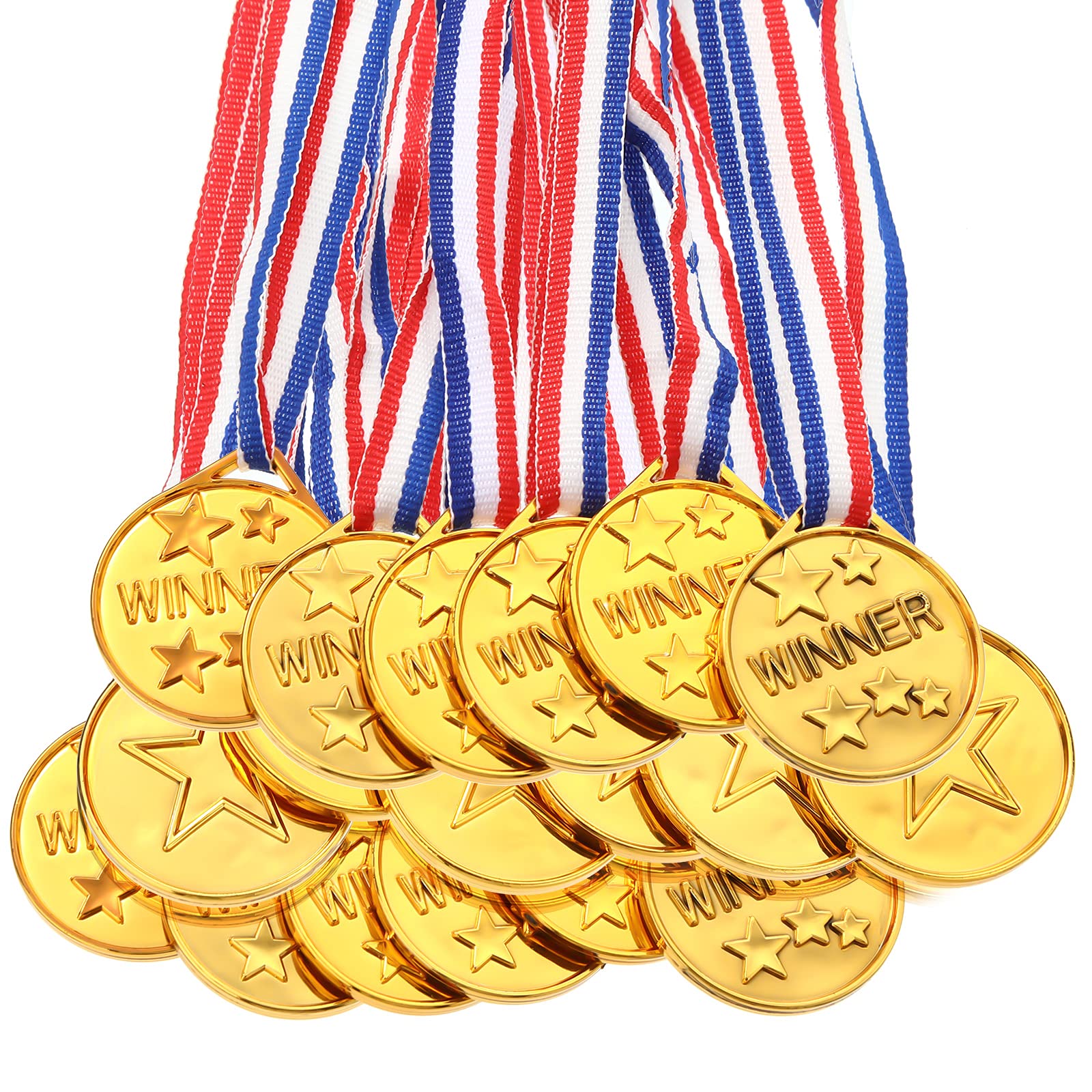 30 Pieces Gold Plastic Winner Award Medals, Olympic Award Medals, Gymnastics Field Day Awards Medals for Sports, Competition, Talent Show, Spelling Bee Birthday Party Favors Gifts