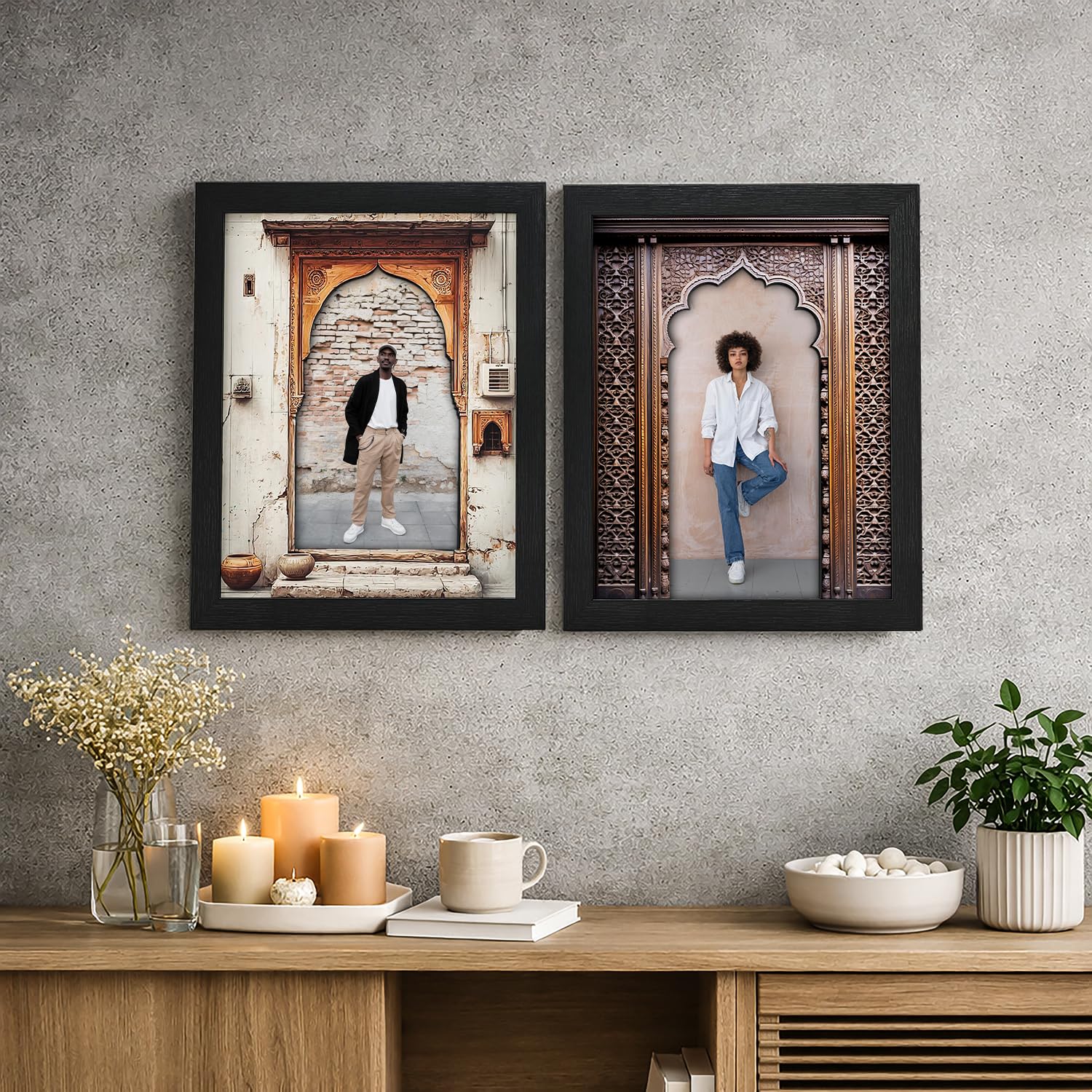 RANDOM 3D Plaque Art Frame Set of 2,Black MDF Frame, 23x28 CM, High-Definition Printing for Home Office (3D Plaque Archway Painting)
