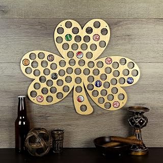 Torched Shamrock Beer Cap Holder, Wall Mount Beer Cap Display Decor Art, Great Gift for Men, Beer Lovers, and Collectors
