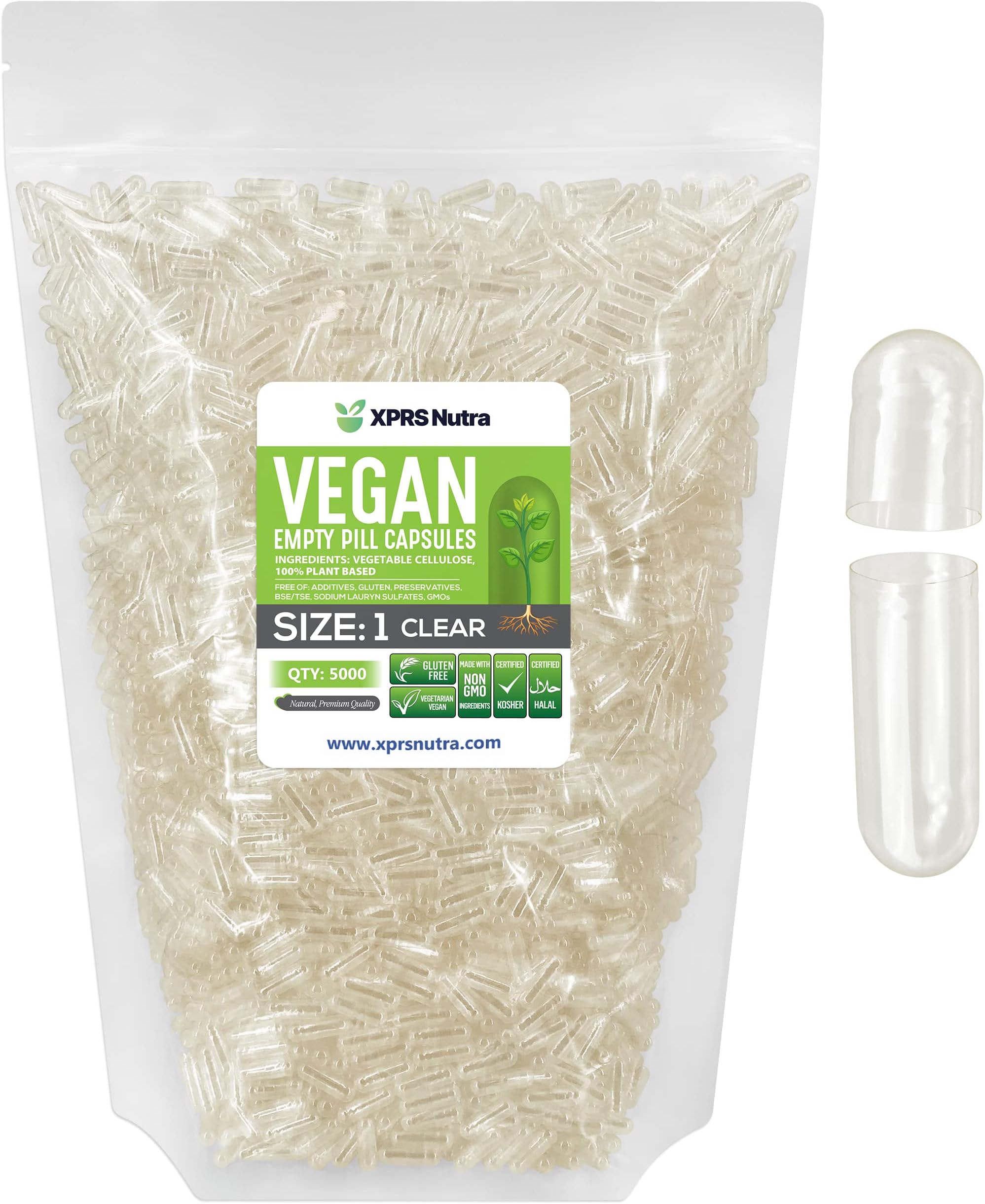 Capsules Express- Size 1 Clear Empty Vegan Capsules - Vegetarian/Vegetable Pill Capsule - DIY Powder Filling (5000)