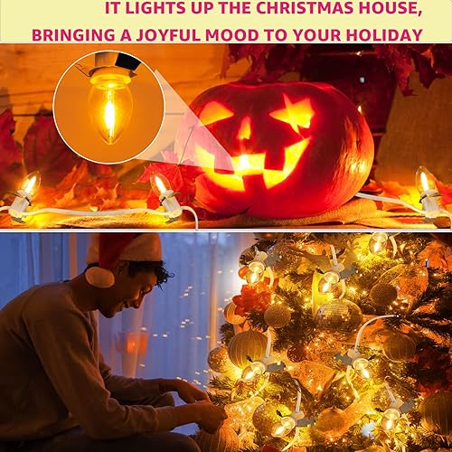 Miniatura 7 de Cable de luz moldeado por soplado de pueblo navideño, luces de pueblo de Navidad, tira de luces LED C7 de pueblo de Navidad, 9 unidades, 11.8 pies,