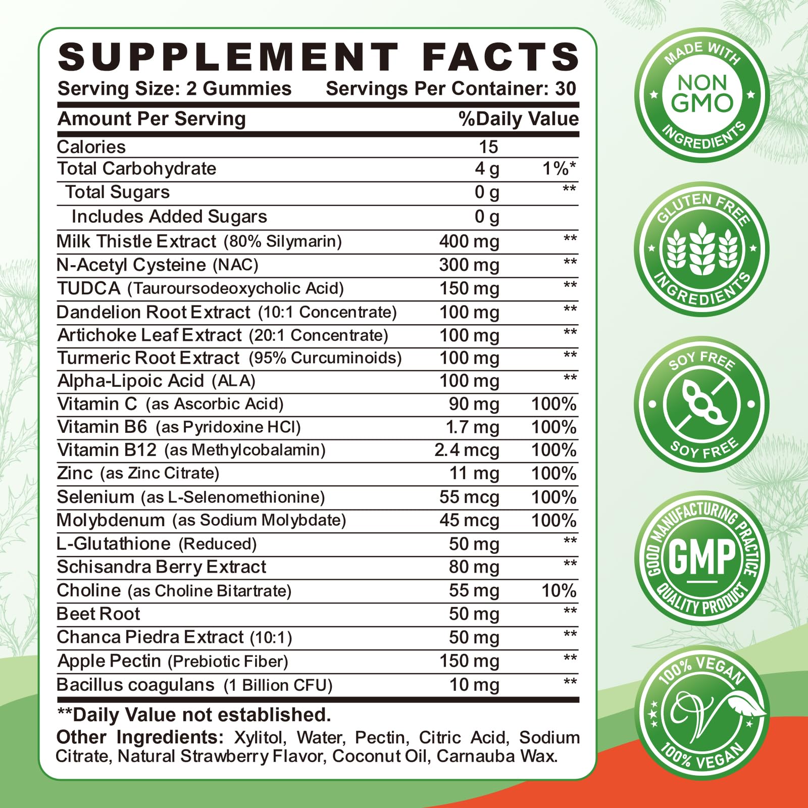 Liver Detox & Cleanse Gummies, Milk Thistle Supplement with TUDCA, NAC, Turmeric, Dandelion & Artichoke – Advanced Liver Support, Antioxidant & Immune Booster,Vegan Strawberry Flavor 60 Count — Amazon image 2