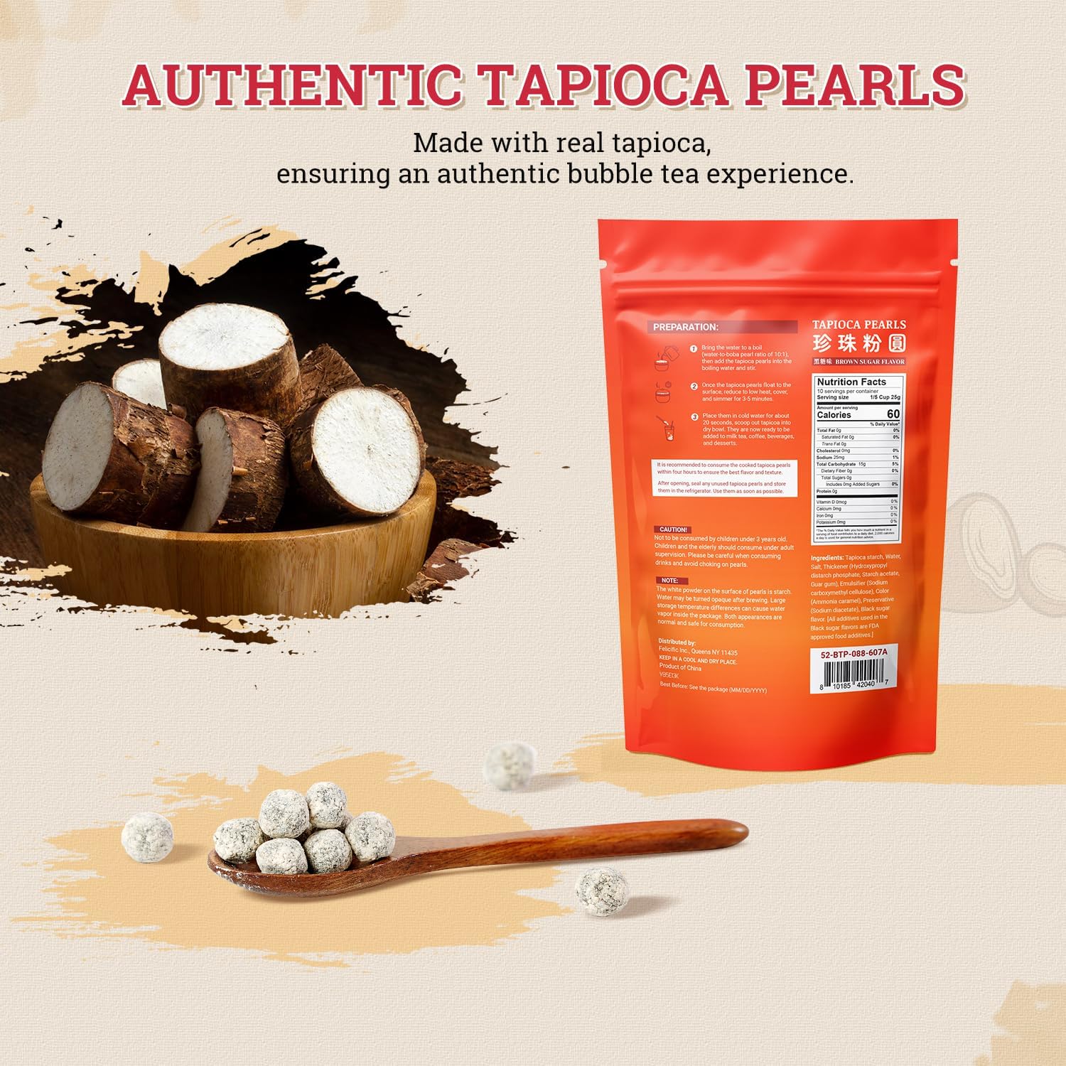 52USA Boba Tapioca Perla Sapore Di Zucchero Nero Fresco Bubble Tea Perla, 250 g, Perla di Tapioca Nera per Bolle, Pronto in 5 minuti (1 pezzo)