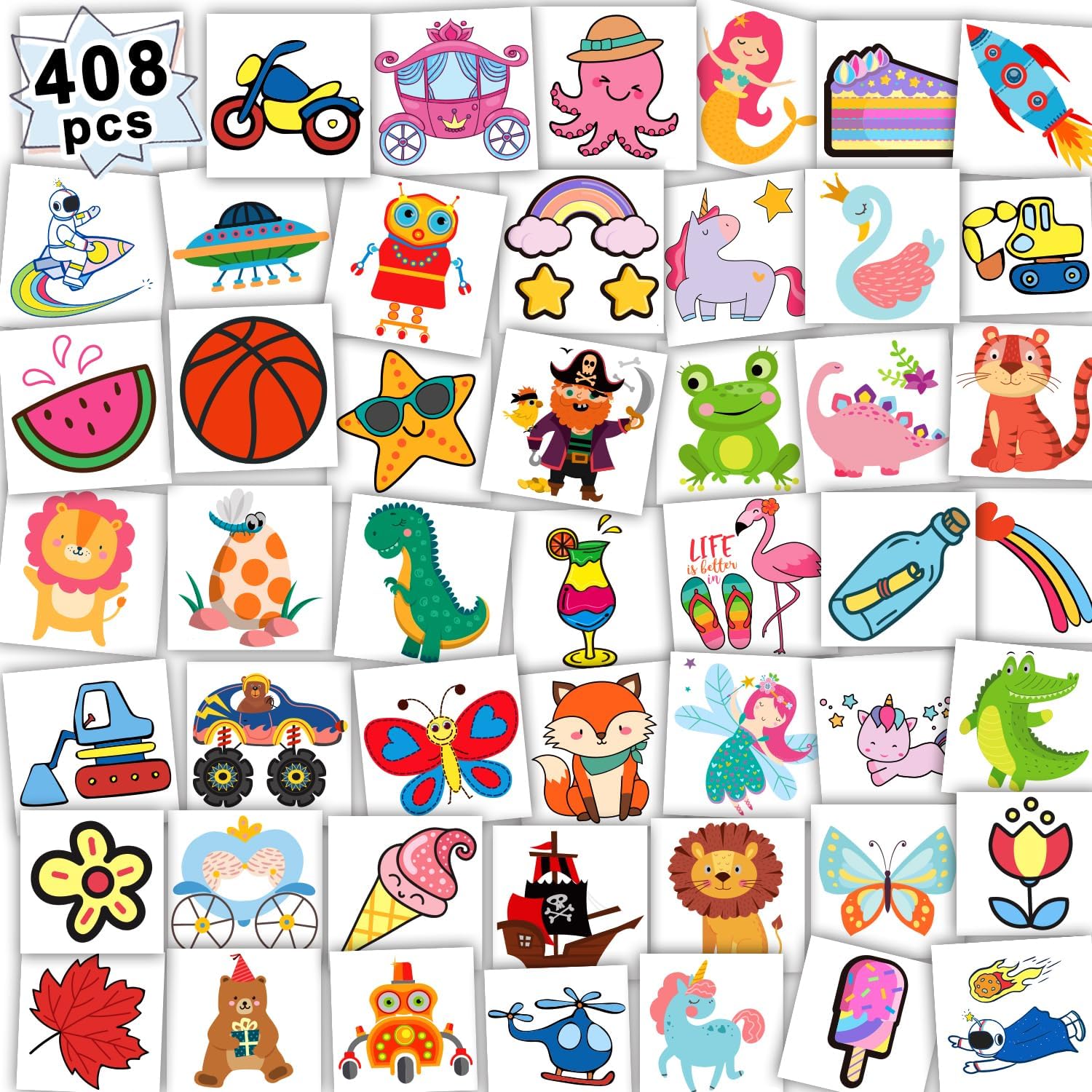 Leesgel Tatuajes Temporales Niños, 408 Hojas Tatuajes Temporales Pegatinas Infantiles (Utilizar directamente sin tijeras), Detalles Regalos Cumpleaños Niños Colegio Fiesta Juguetes