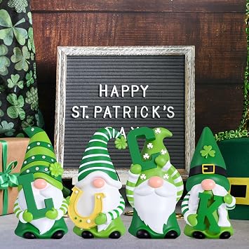4 Pcs Resin St Patrick's Day Gnome Figurines Decoration