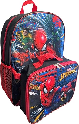 Miniatura 3 de Ruz Spiderman - Mochila infantil de 16 pulgadas con juego de lonchera extraíble a juego (negro y rojo), Negro-rojo, Mochila