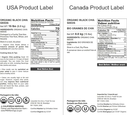 Vista 18 de Semillas de Chía Orgánicas Certificadas de Food To Live (Crudas, Negras, No Genéticamente Modificadas, Gruesas)