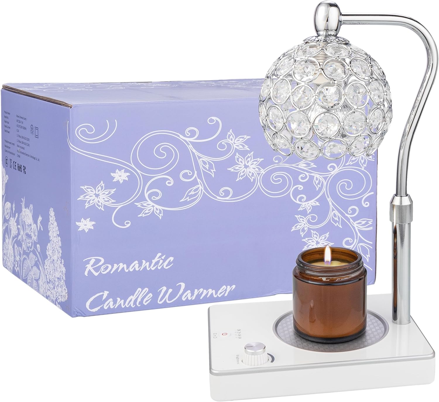 Elegant Style Fragrance Lamp, Height Adjustable Top Down Candle Warmer with Timer, Electric Wax Warmer for Home Office Christmas Decoration (Silver)