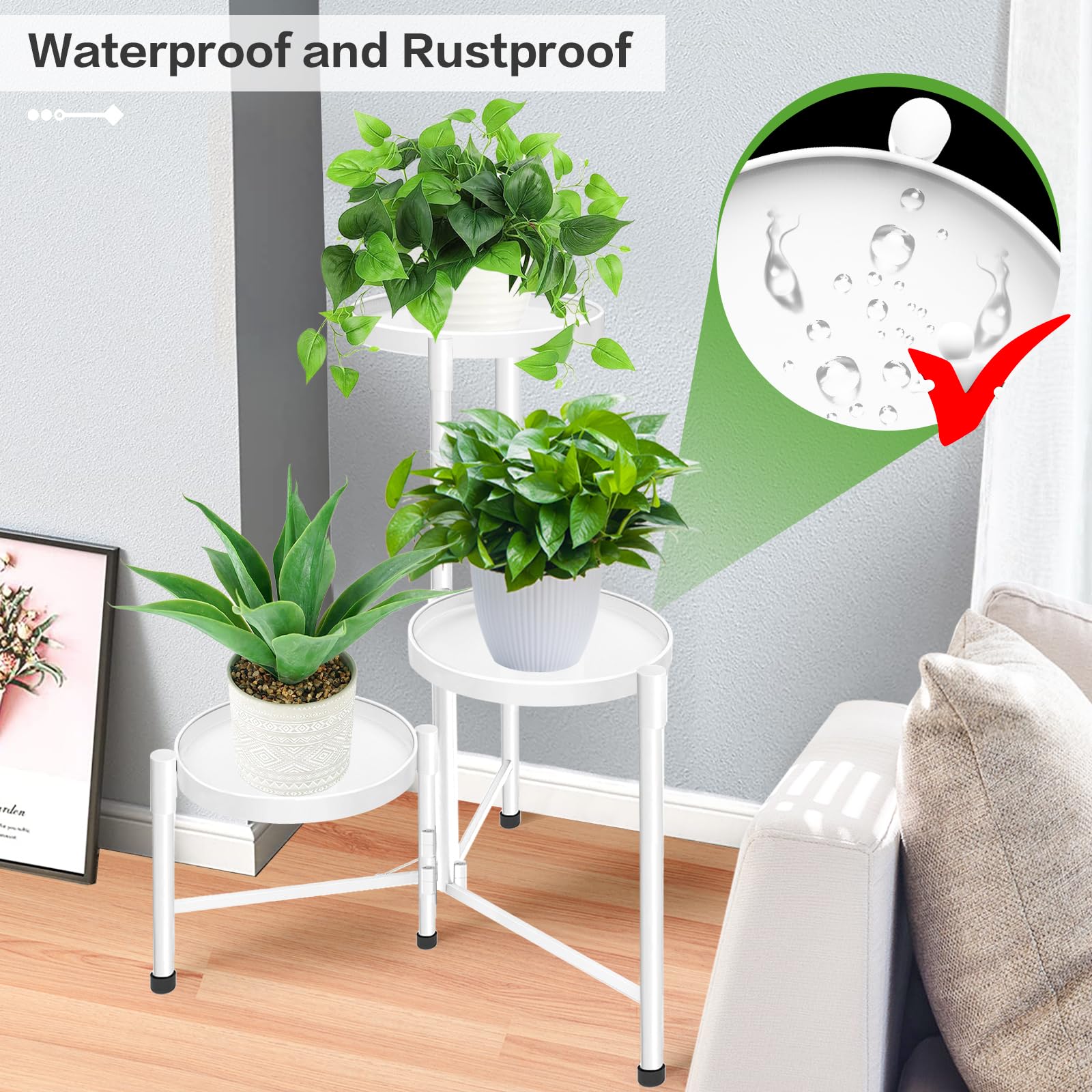 Soporte esquinero de metal de 3 niveles para interiores y exteriores, soporte para múltiples macetas de 30 pulgadas de alto, organizador de plantas de hierro para sala de estar, jardín, patio, 5