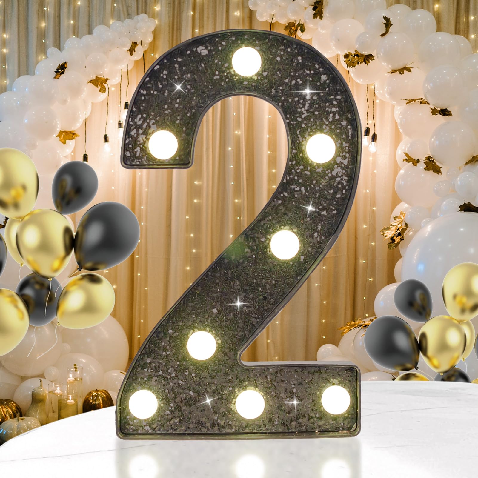 Decorative LED Light up Numbers, Glitter Black Marquee Number Lights Sign for Birthday Party, Night Lamp, Home, Bar, Graduation, Wedding, Proposal Decoration 2