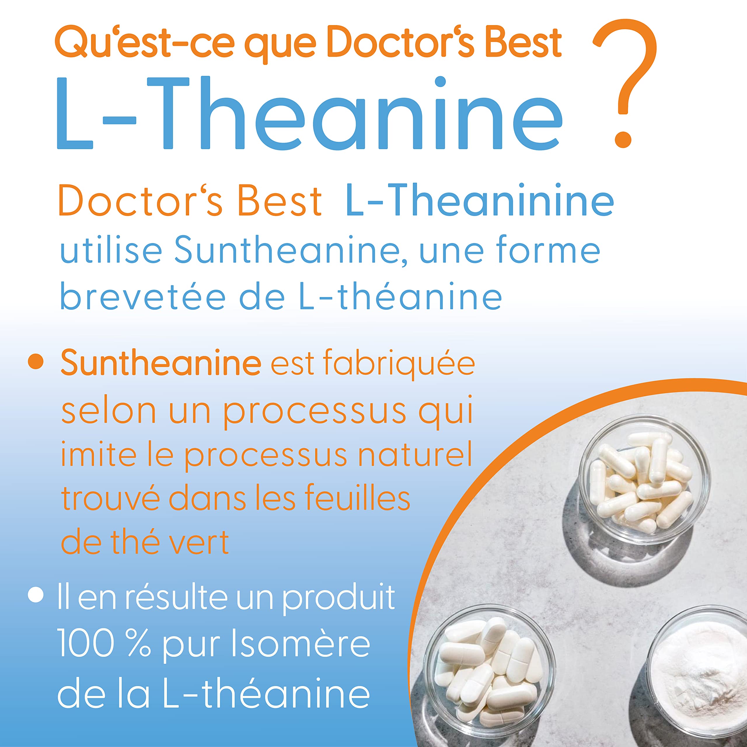 Doctor's Best, L-Théanine avec Suntheanine, 150 mg, 90 Capsules végétaliennes, Testé en Laboratoire, Sans Soja, Sans Gluten, Sans OGM, Acide Aminé