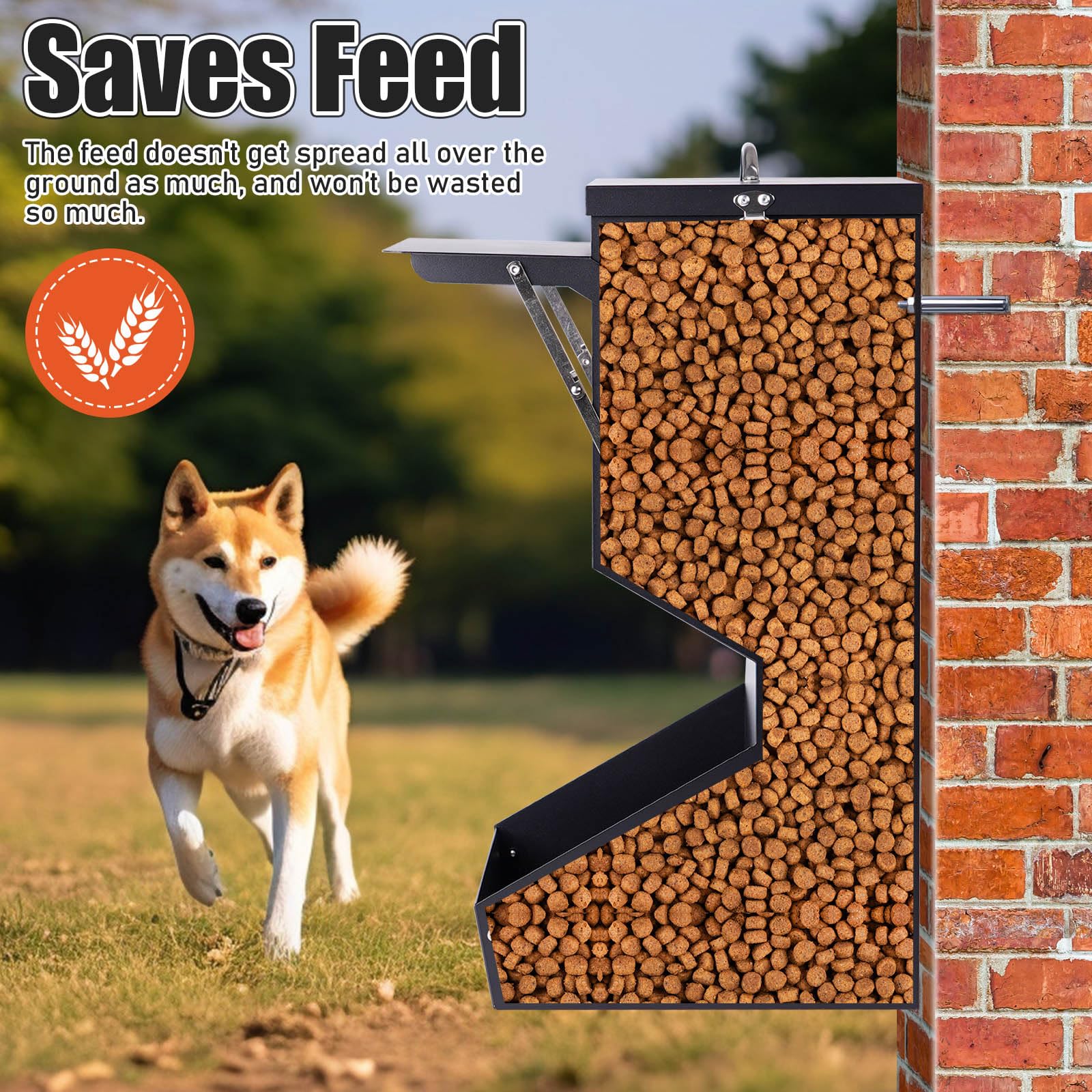 Comedero automático para perros de raza grande, 25 libras | Dispensador de comida para perros de metal galvanizado para perros, pollos y animales de granja