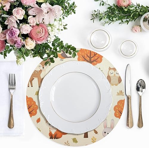 Miniatura 5 de Cute Woodland Animals Round Table Placemats, Non Slip Washable Placmats for Kitchen Table one sizex6