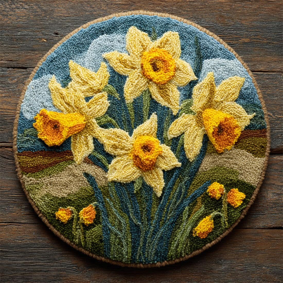 Rqwybcaxn DIY Rug Latch Hook Kits for Teens Needlework Kit Cartoon Flowers 80x80cm Round Large Rug Making Kits Study Handmade Gift