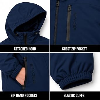Spyder Mens Insulated Hooded Jacket Full Zip Water Resistant Windbreaker