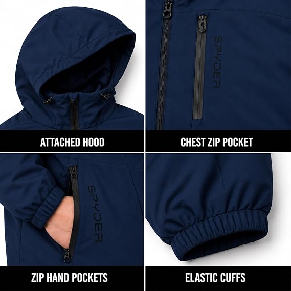 Spyder Mens Insulated Hooded Jacket Full Zip Water Resistant Windbreaker