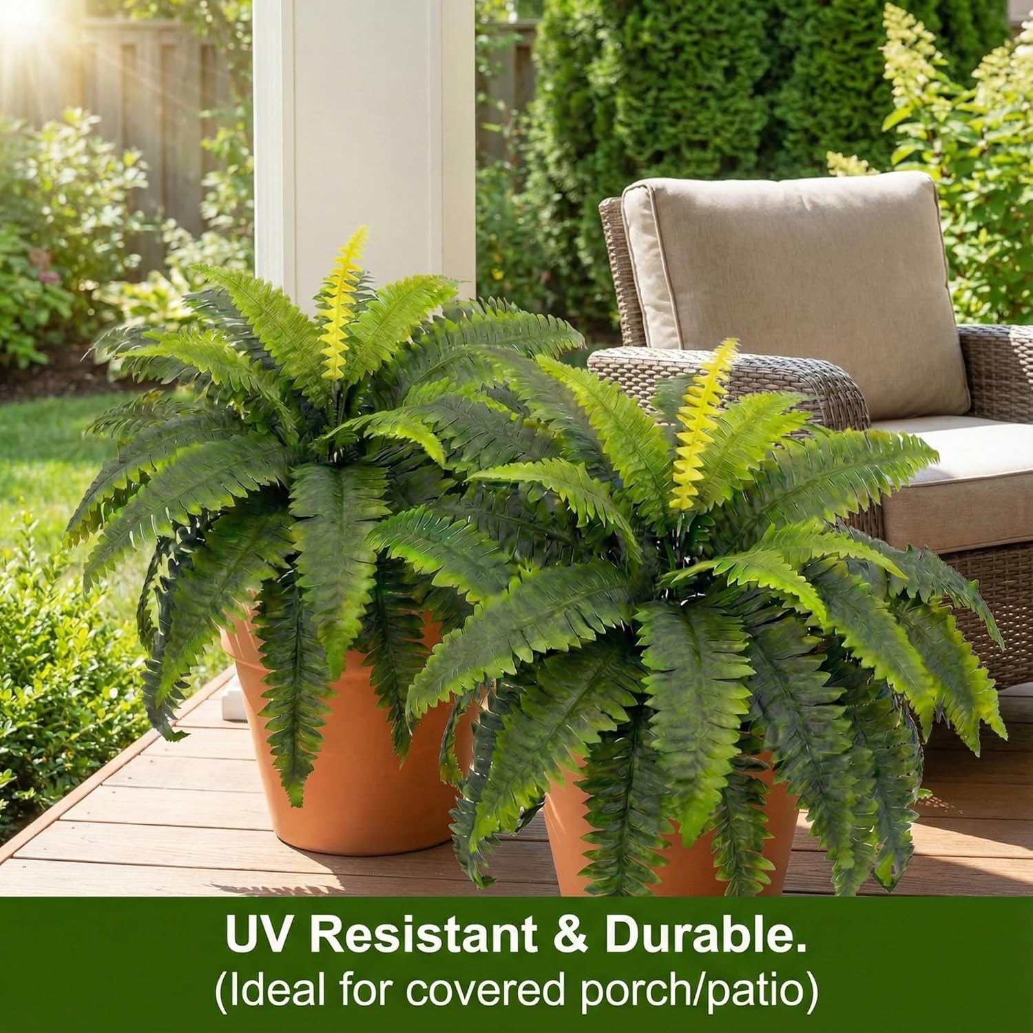 Artificial Ferns for Outdoors, Set of 2 Bouquets 33" Diam Large Fake Ferns 37 Fronds Faux Boston Fern Bush Plant for Indoors Home Garden Porch Windowsill Entrance Farmhouse Décor… - Image 2