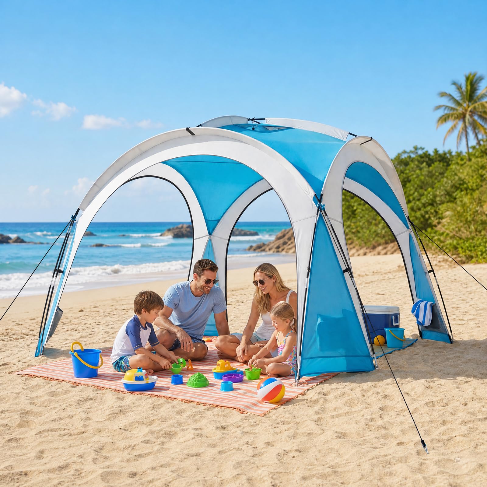 GOPLUS Tienda de Playa para 6-8 Personas (344 x 344 x 230 cm,Azul)