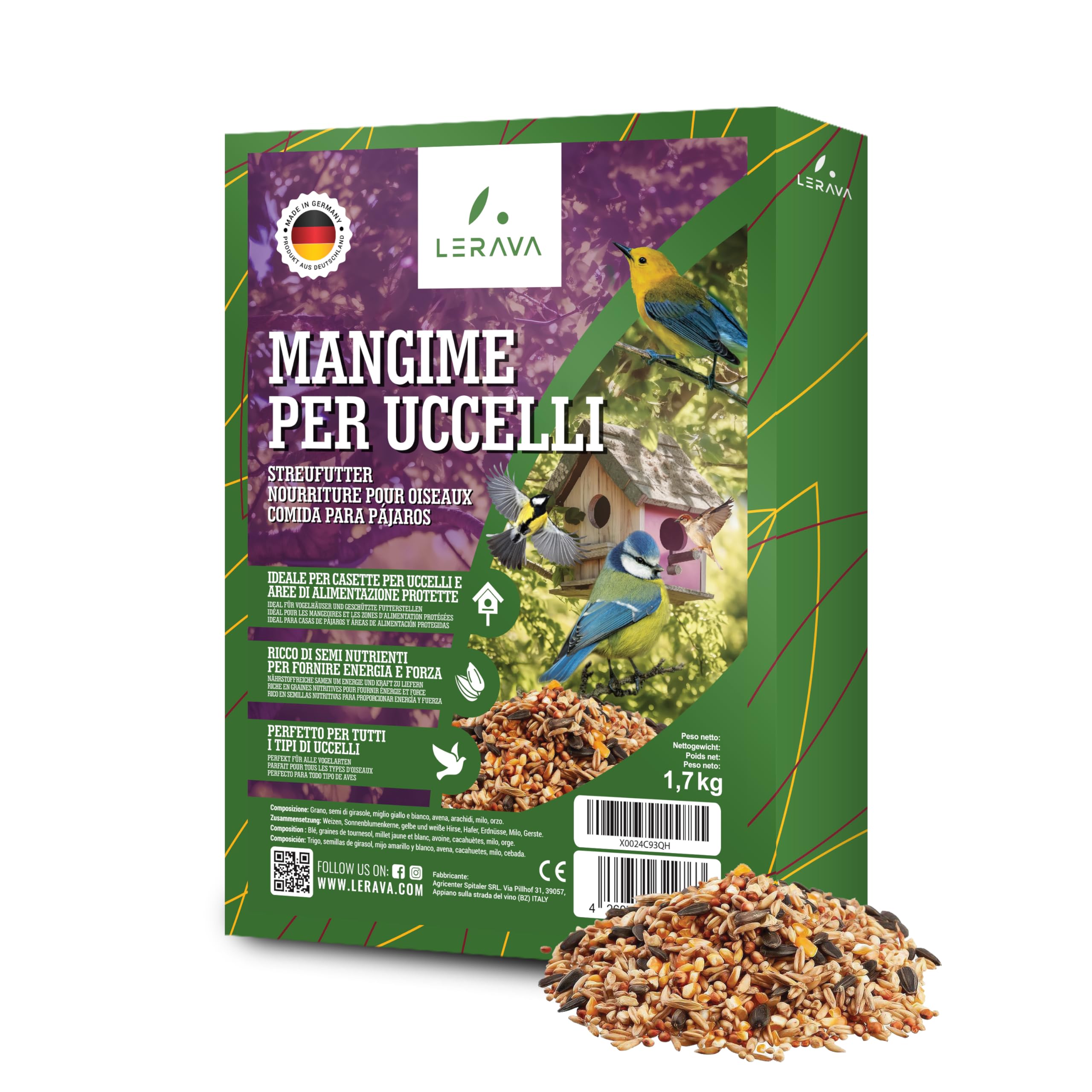 LERAVA Mangime per Uccelli Selvatici 1,7kg Semi per Casette e Aree Protette