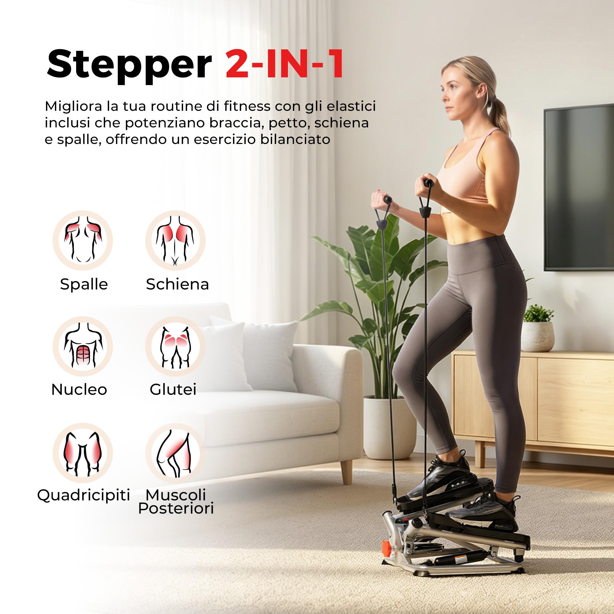 Sunny Health & Fitness Mini Stepper c/Bande Elastiche per Allenamento Casa