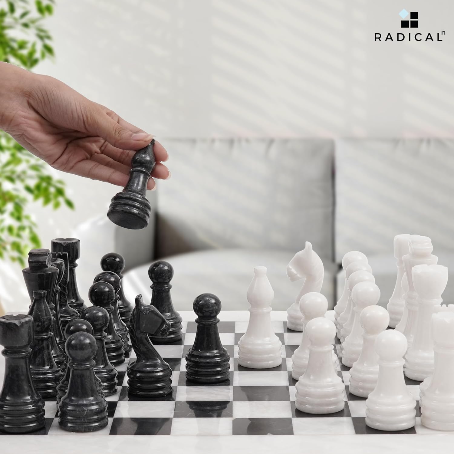 Radicaln Marble Chess Set 15" Inches Handmade White and Black Luxury Board Games for Adults, Ideal Marble Chess Board Game Set & Chess Pieces for Home Decor