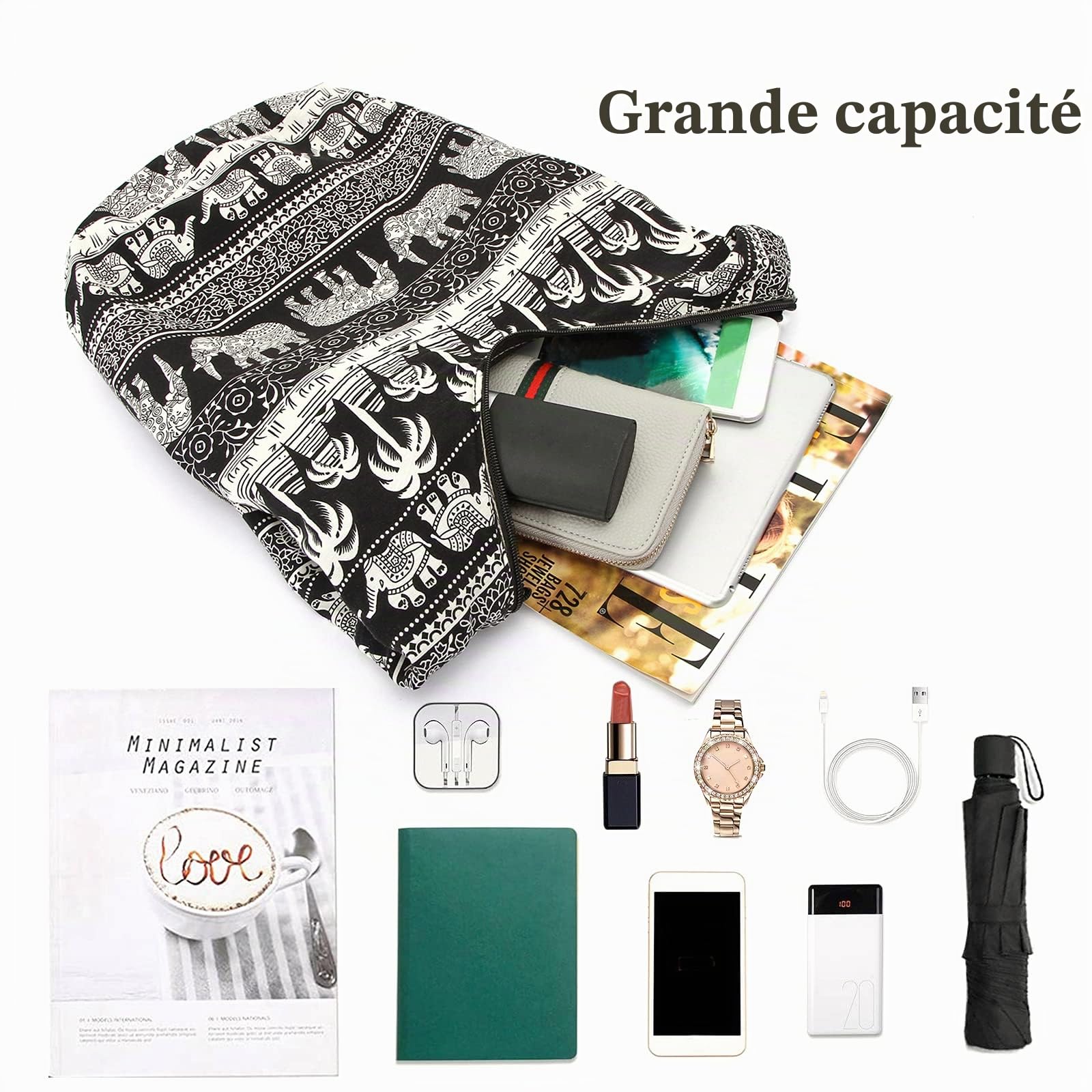 Sac D'épaule Femme Hippie Sac à Bandoulière Poids Léger Sacs à Main pour Voyage Plage École Randonnée Pique-Nique Rouge