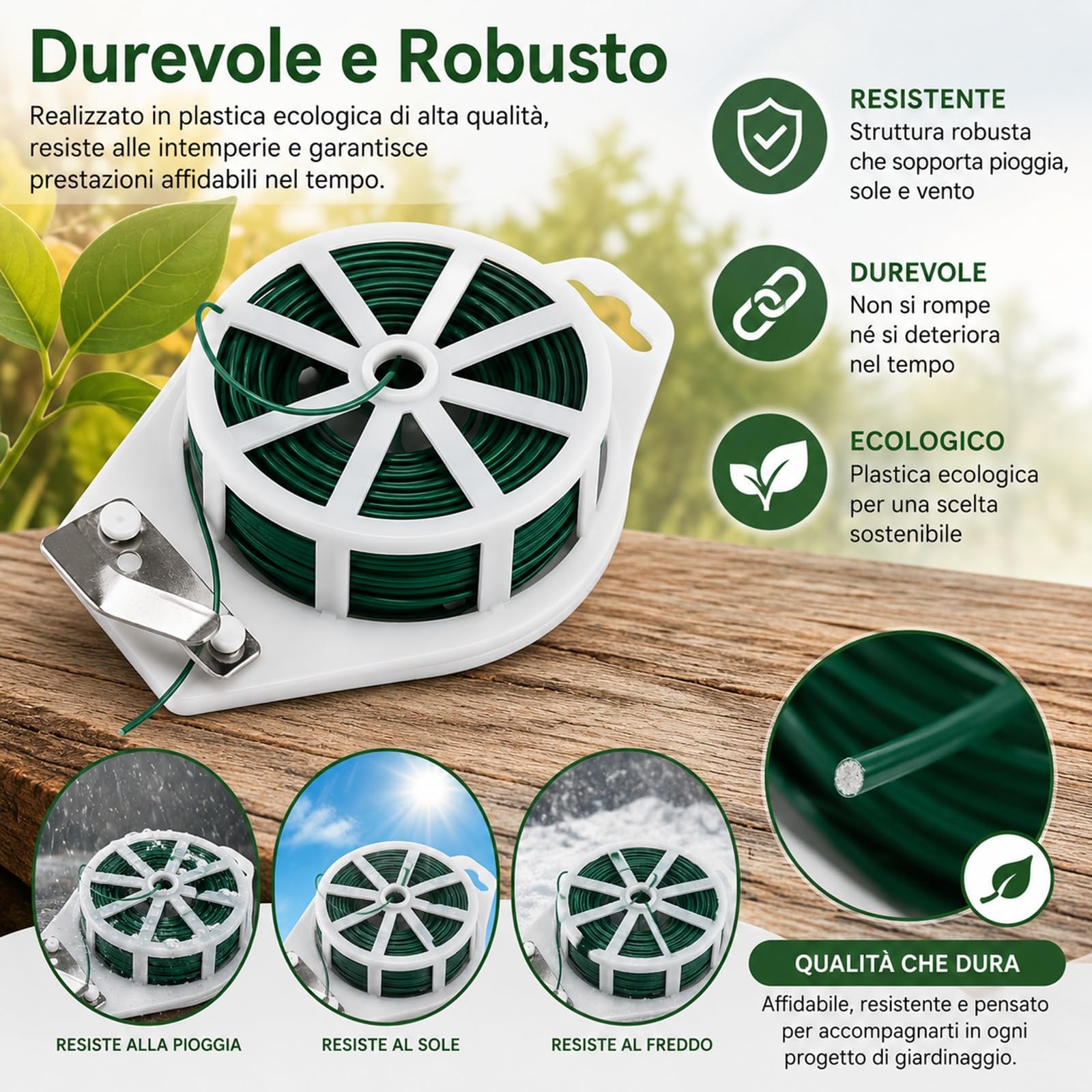 Filo per Legare Pomodori 2x50m, Spago per Orto in Plastica Verde, Corda per Legare Pomodori, Piante Varie in Giardinaggio, Resistente e Comoda da Usare, Formato Conveniente con 100m di Corda