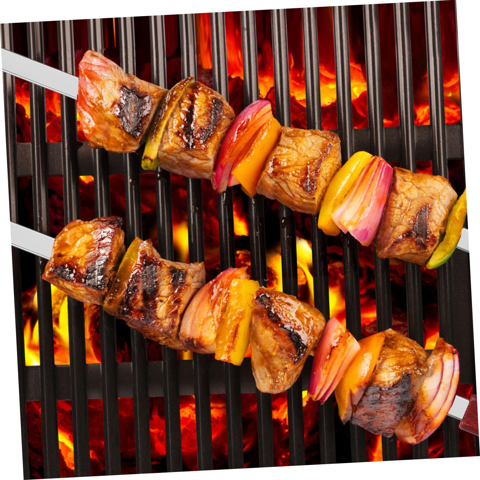 BESPORTBLE 24kawałki Sztuk Stalowych Szpikulców Do Grillowania Płaskie Szpikulce Do Pieczenia Kebabów z Długim Uchwytem Dla Wygody i Bezpieczeństwa Podczas Gotowania