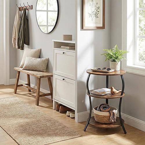 Miniatura 6 de Mesa auxiliar redonda, mesa auxiliar de 3 niveles con estante de almacenamiento para espacios estrechos y pequeños, mesa redonda para sofá, mesas