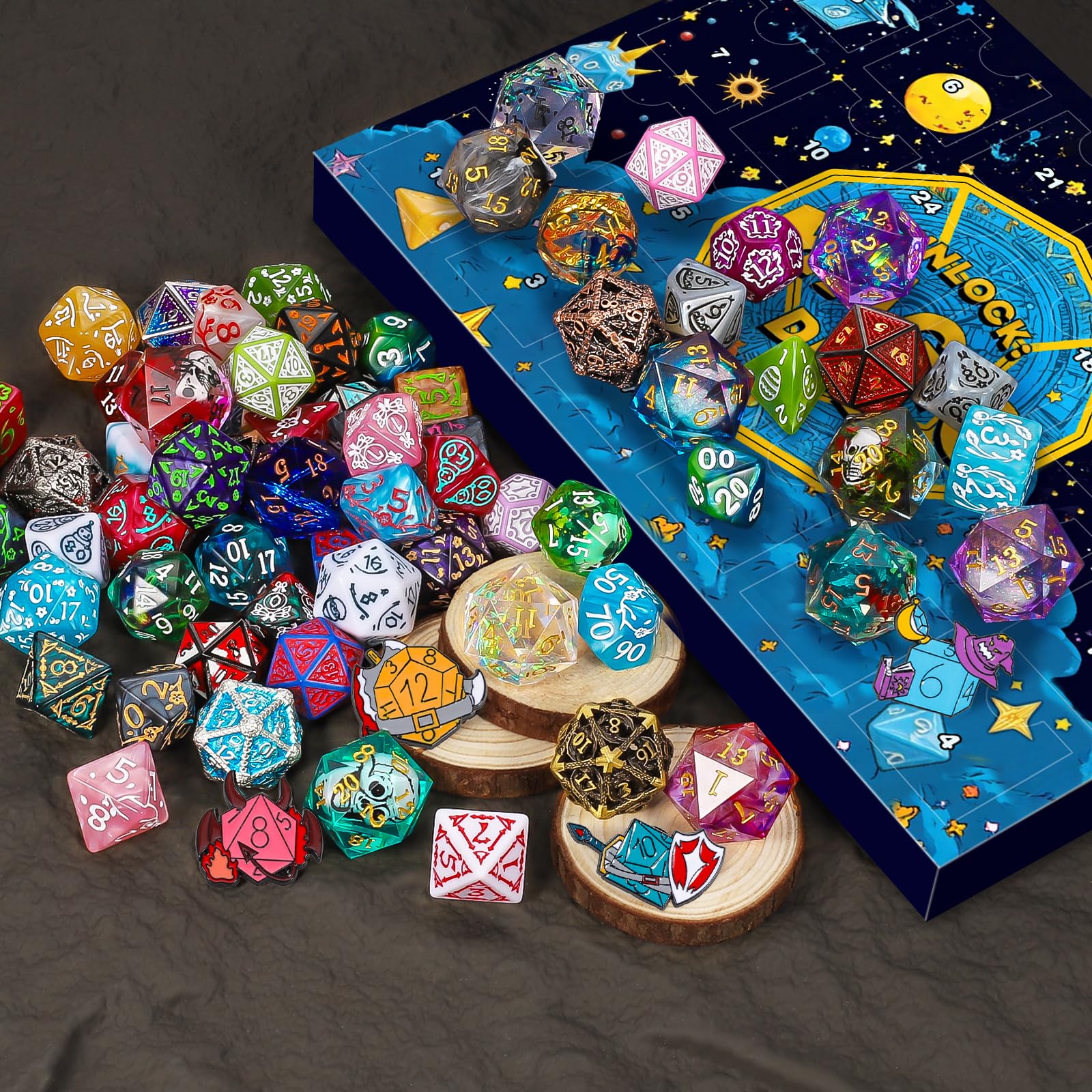 QMAY Mystery Dice, 24 PCS Polyhedral Dice Random Style for Dungeon and Dragons MTG Table Games RPG DND D20 D12 D10 D% D8 D6 D4 - Image 3