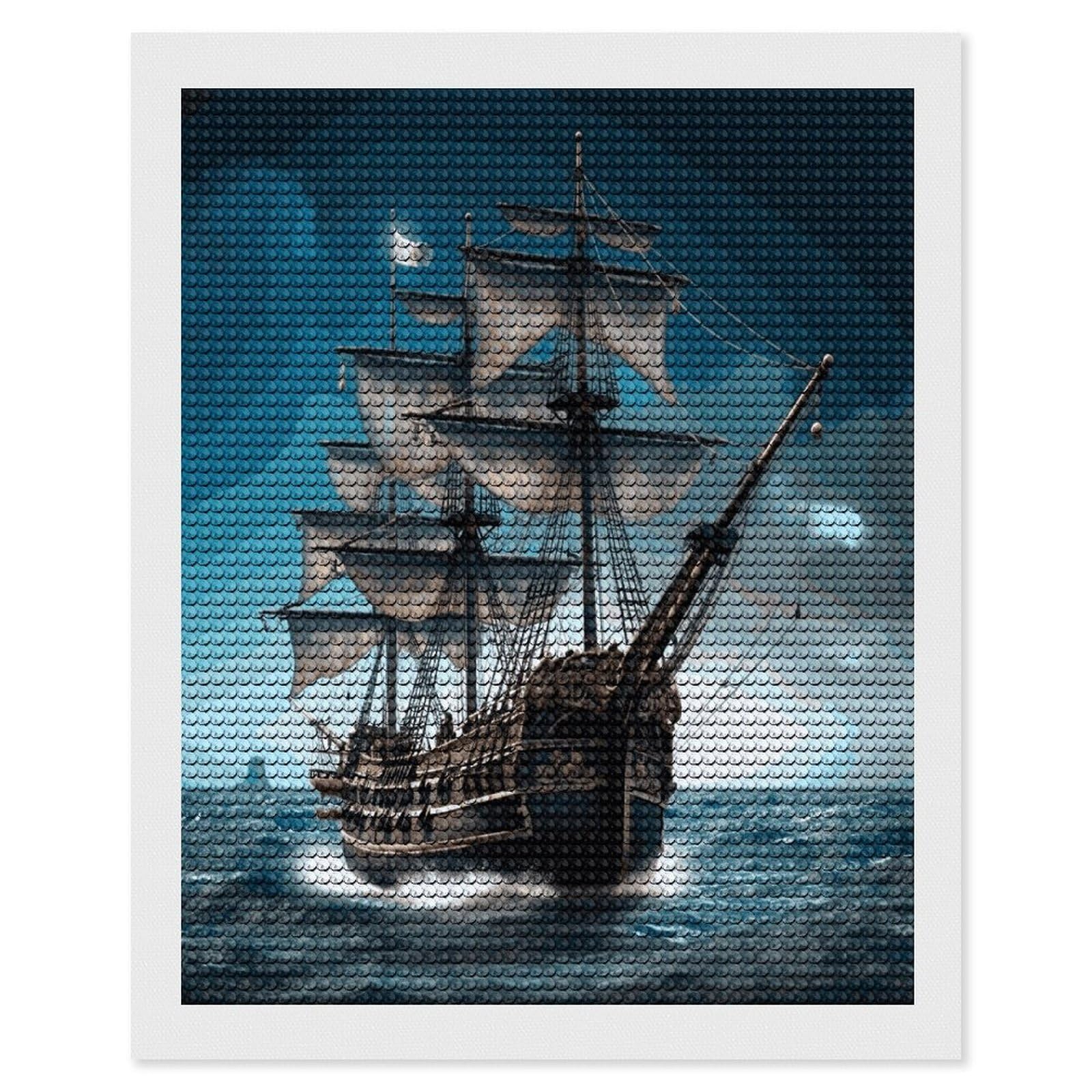 FekiLoot Pirate Ship Diamond Painting Kits for Beginners DIY Diamond Art Kits for Adults Full Drill Round Diamond Dot Gem Art Painting Fun DIY Crafts for Home Kitchen Wall Decor Gift 16"x20"