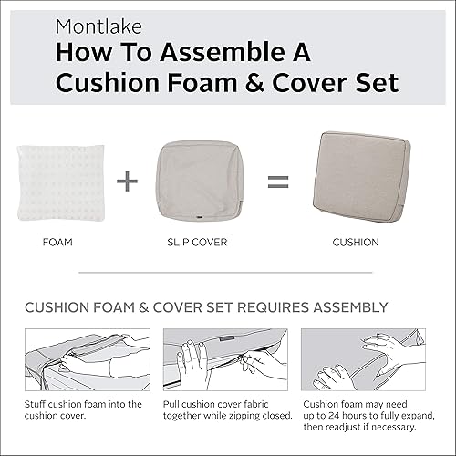 Miniatura 378 de Classic Accessories Ravenna - Cojín cuadrado para patio de 25 x 25 x 5 pulgadas, resistente al agua, con funda, para sillón de descanso, hongo