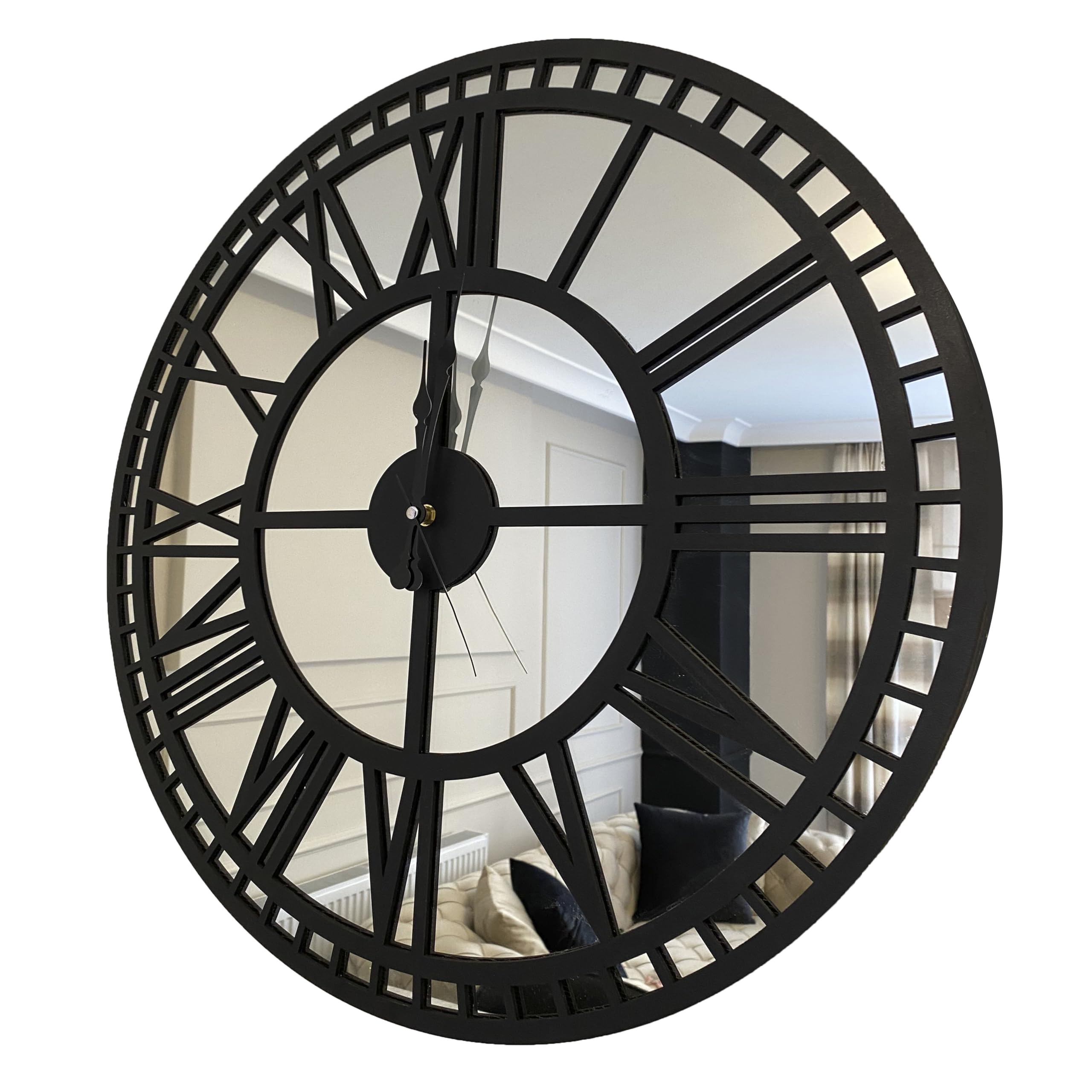 Black Large Mirror Wall Clock Real Silver Mirror Wall Clock,Modern Clocks for Wall, Big Clock Silent Non Ticking,Home Decor,Battery Operated - Weigh:9 lbs (19,7 Inches, Silver-Black)