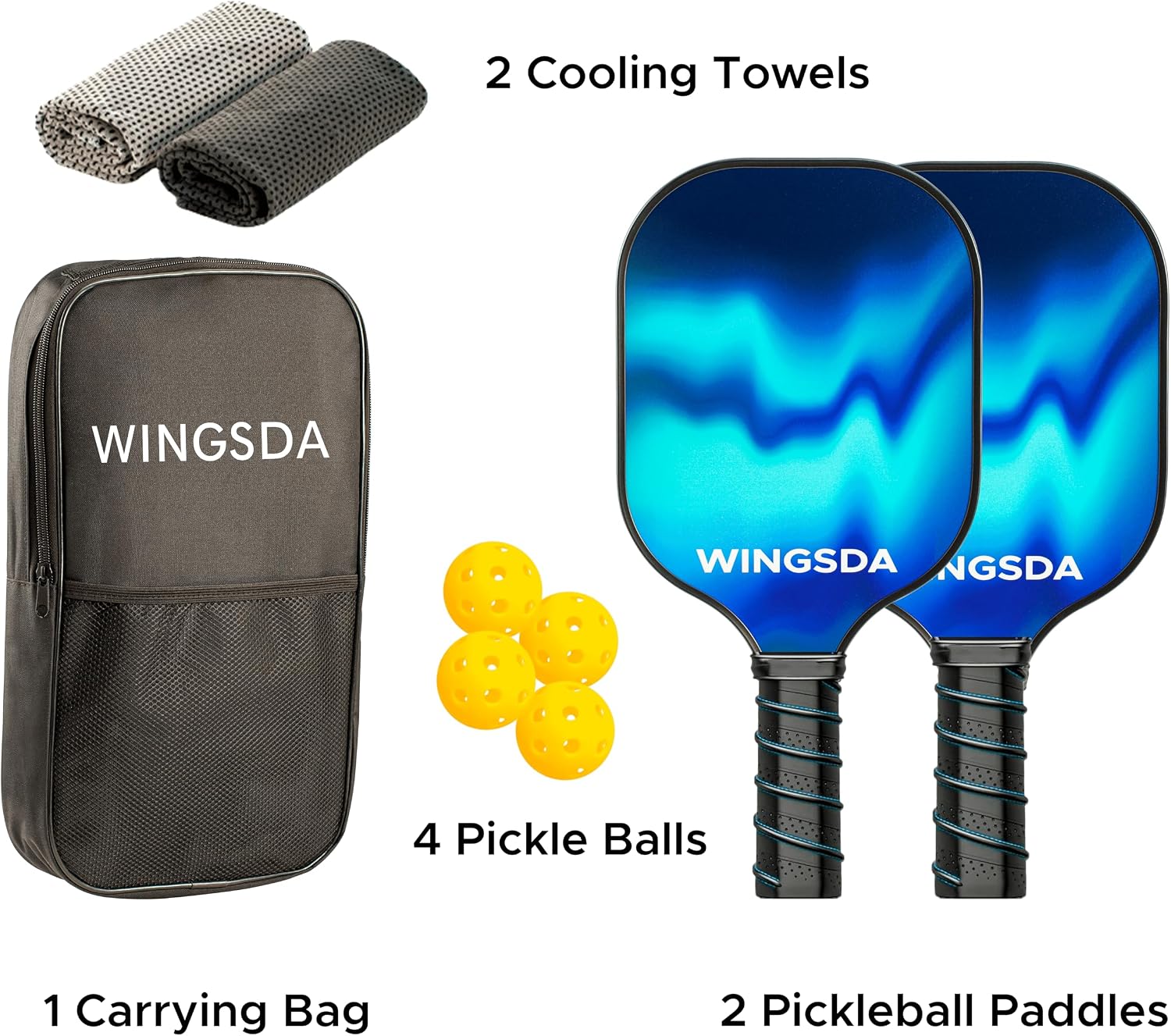 Professional Pickleball Paddles Set of 2, Fiberglass Surface Pickle Ball Set | 2 Pickleball Racket - 4 Pickle Balls - 2 Towels- Pickleball Paddle Bag |, Pickle Ball Paddle Set ​for Men, Women, Adults